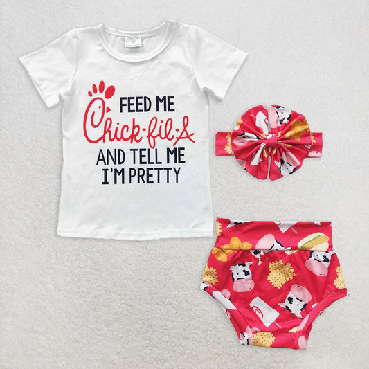 RTS NO MOQ Baby Girls Summer Outifts GBO0079 I'm Pretty Hamburg Fries Cow Bummie Sets