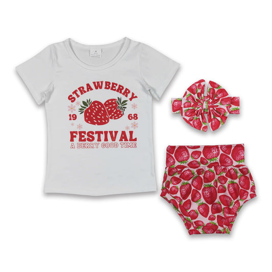 6.7 RTS NO MOQ Baby Girls Summer Outifts GBO0097 Strawberry Shirt Bummie Sets
