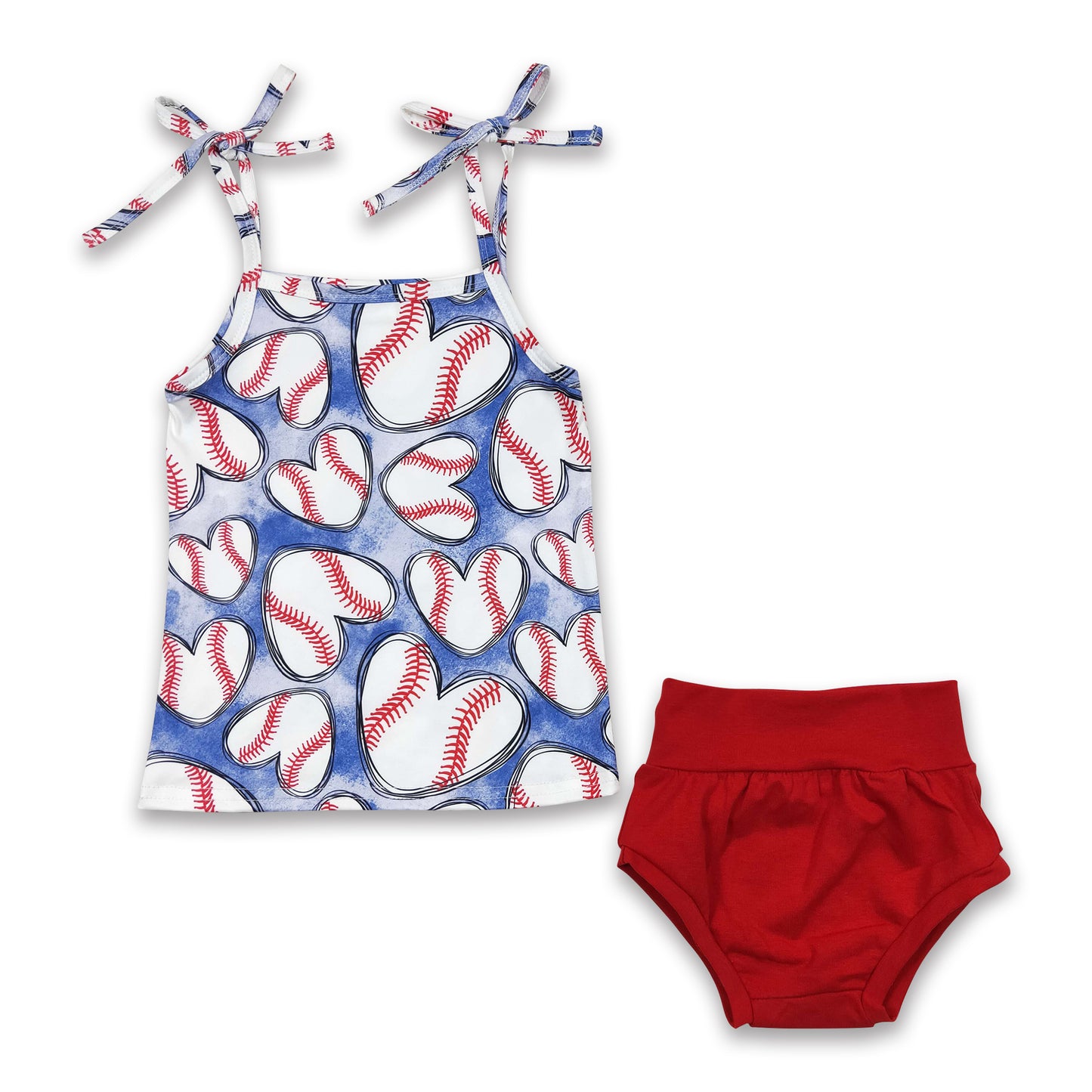 6.9 RTS NO MOQ Baby Girls Summer Outifts GBO0104 Baseball Top Red Bummie Clothes Sets