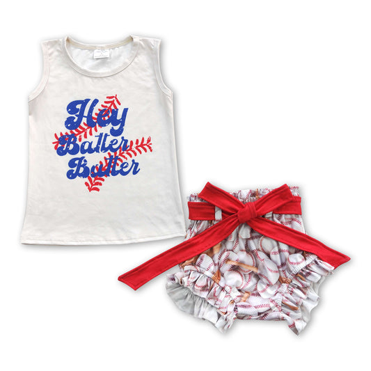 6.9 RTS NO MOQ Baby Girls Summer Outifts GBO0123 Sleeveless Tops Baseball Bummie Sets