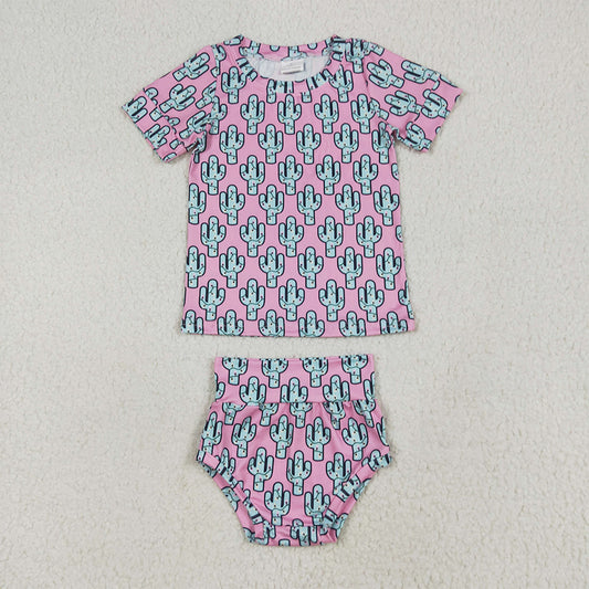 6.28 RTS NO MOQ Baby Girls Summer Outifts GBO0446 Pink Cactus Shirts Top Bummies Clothes Sets