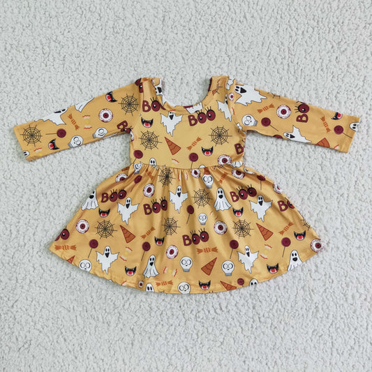 GLD0013 Orange Pumpkin Children Clothing Kid Summer Boutique Dresses