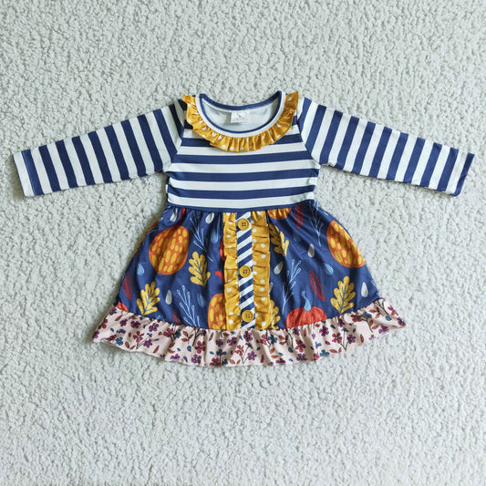 GLD0021  Stripe Pumpkin Children Clothing Kid Summer Boutique Dresses