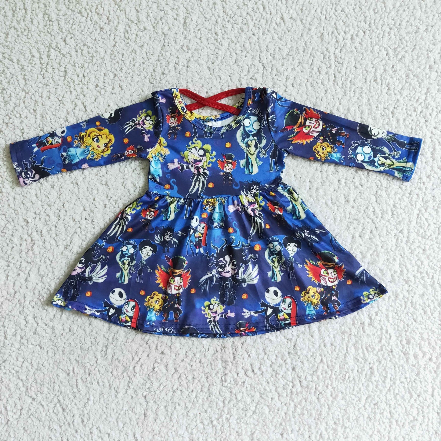 GLD0034 Blue Cute Long Sleeve Children Clothing Kid Summer Boutique Dresses