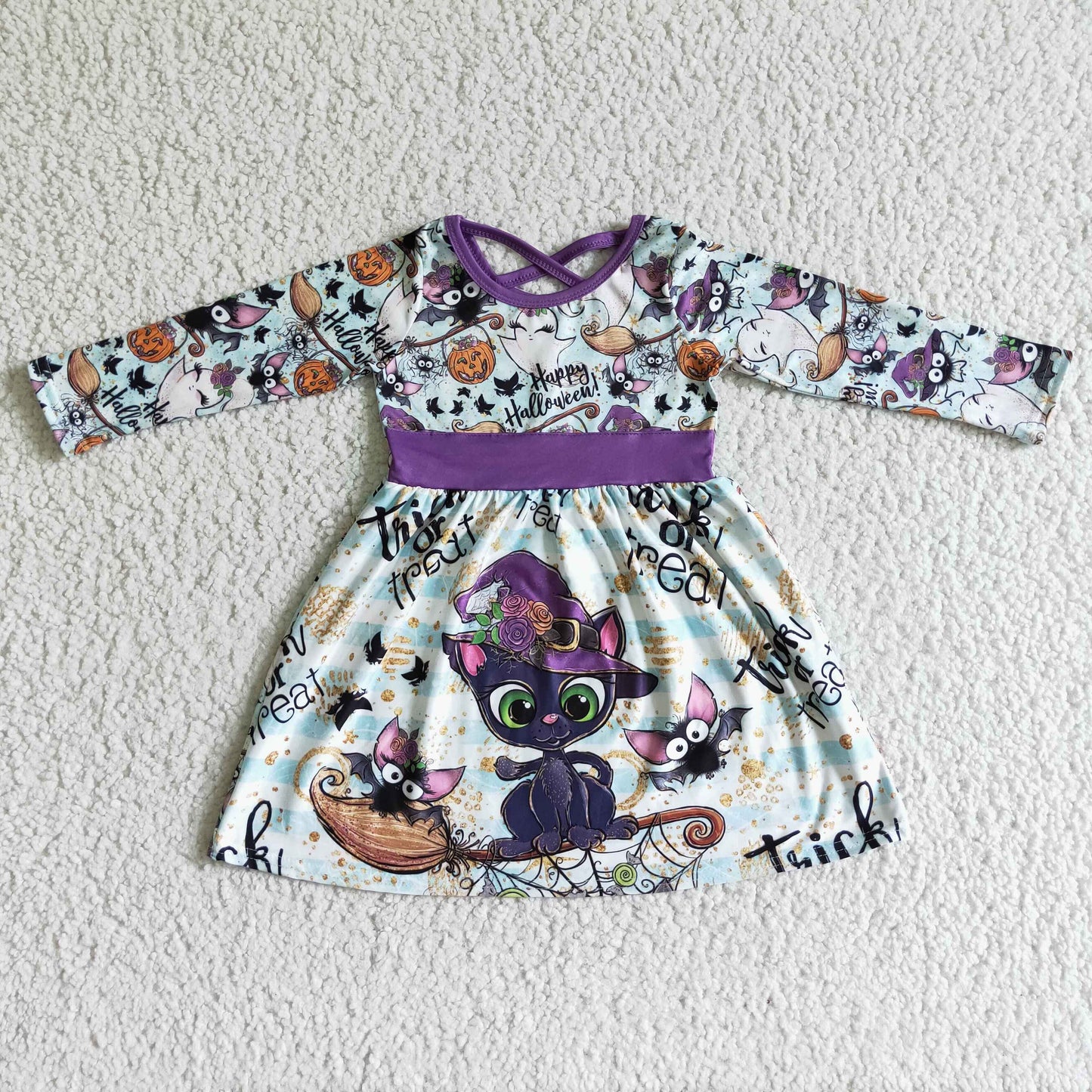 GLD0036 Cat Cute Long Sleeve Children Clothing Kid Summer Boutique Dresses