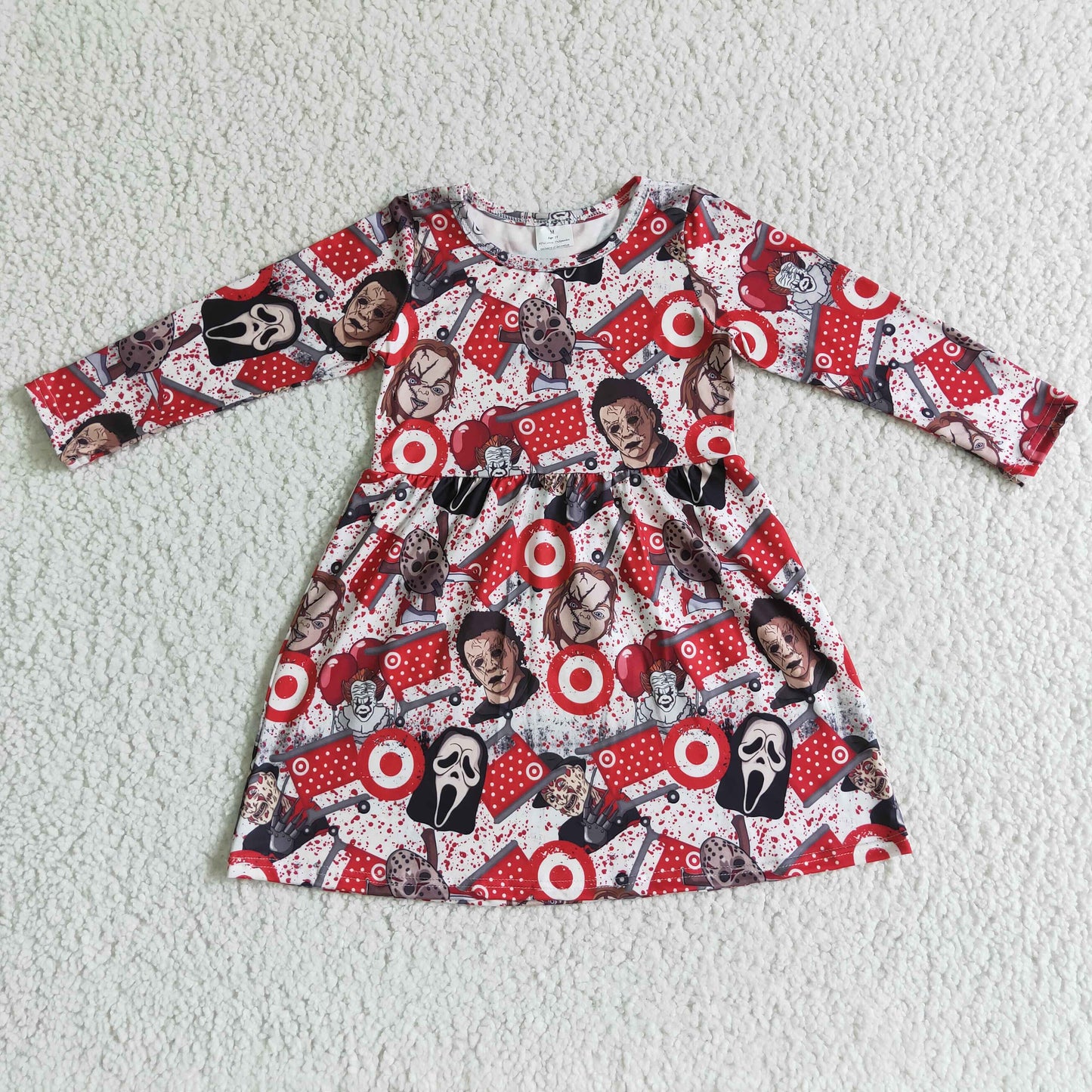 GLD0038 Red Cute Long Sleeve Children Clothing Kid Summer Boutique Dresses