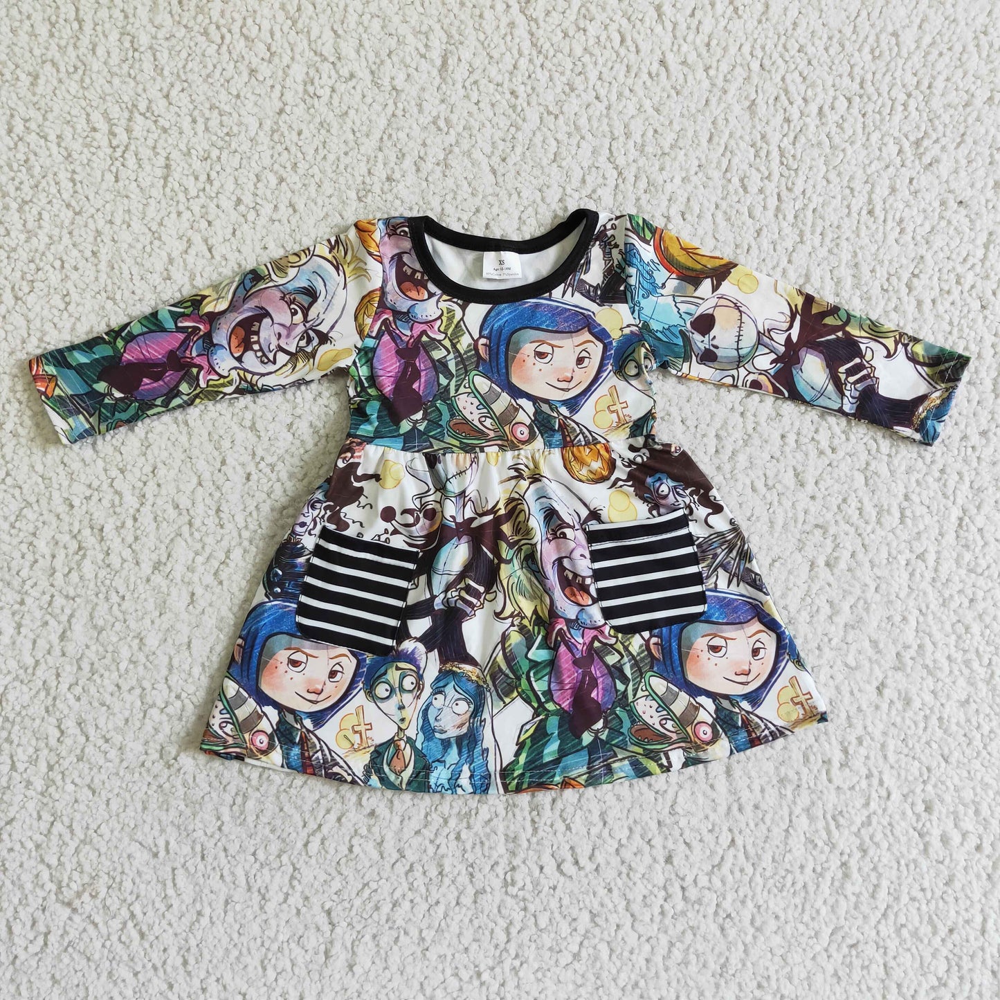 GLD0047 Cartoon Cute Long Sleeve Children Clothing Kid Summer Boutique Dresses