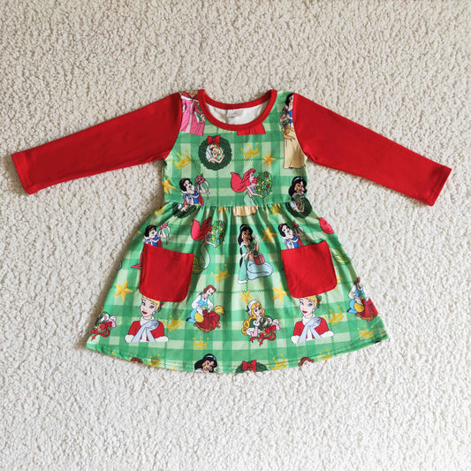 GLD0048 Red Princess Cute Long Sleeve Children Clothing Kid Summer Boutique Dresses