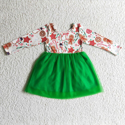 GLD0133 Green Santa Cute Children Clothing Kid Summer Boutique Dresses