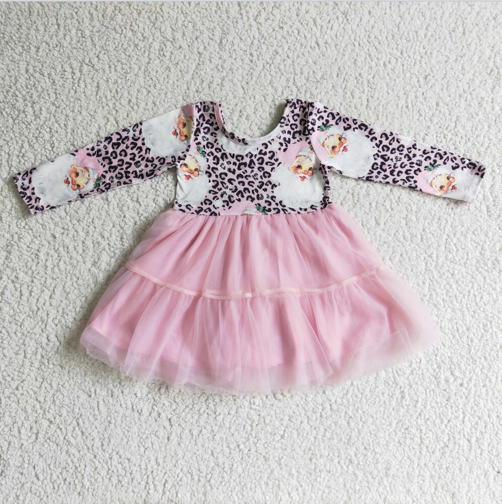 GLD0134 Pink Santa Cute Children Clothing Kid Summer Boutique Dresses