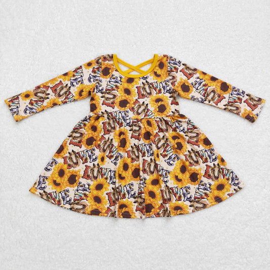 GLD0393 Sunflower Cute Girl Summer Long Sleeve Clothing Girls Dresses