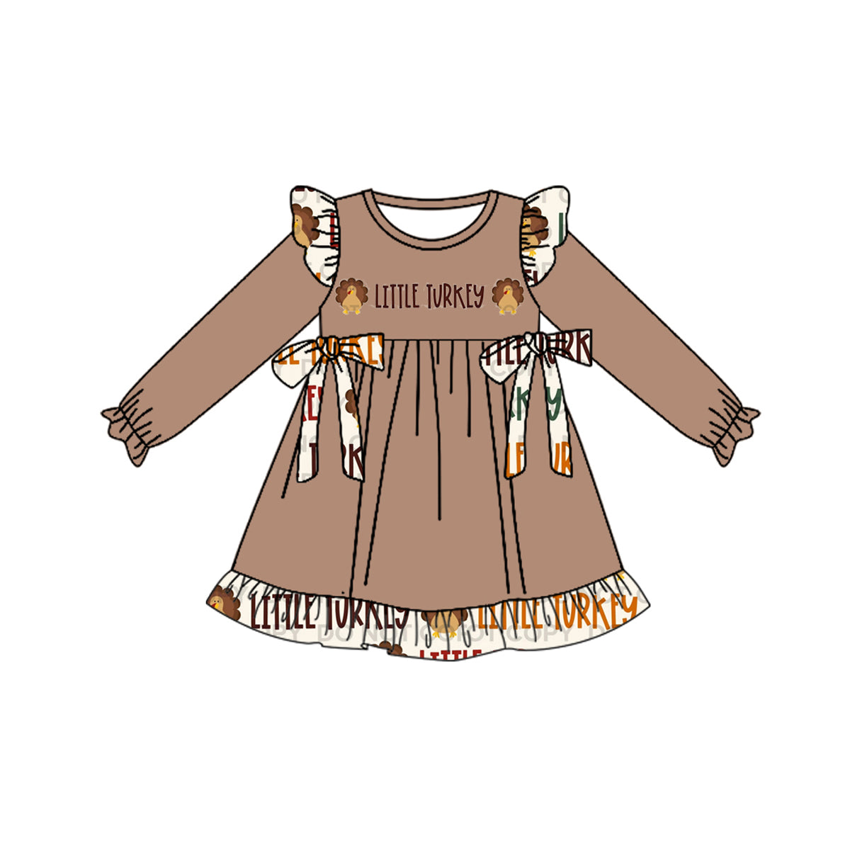 GLD0518 Brown Turkey Girl Summer Design Long Sleeve Children Dresses