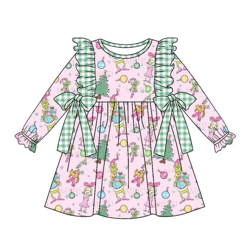 GLD0519 Cute Girl Summer Design Long Sleeve Children Dresses