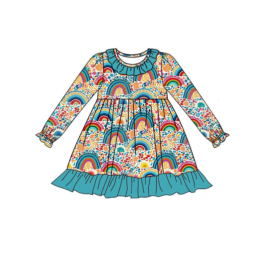 GLD0524 Rainbow Girl Summer Design Long Sleeve Children Dresses