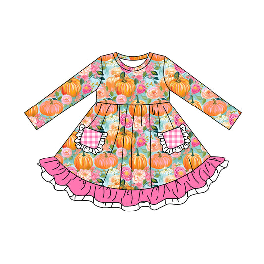 GLD0532 Pumpkin Cute Girl Summer Design Short Sleeve Children Dresses