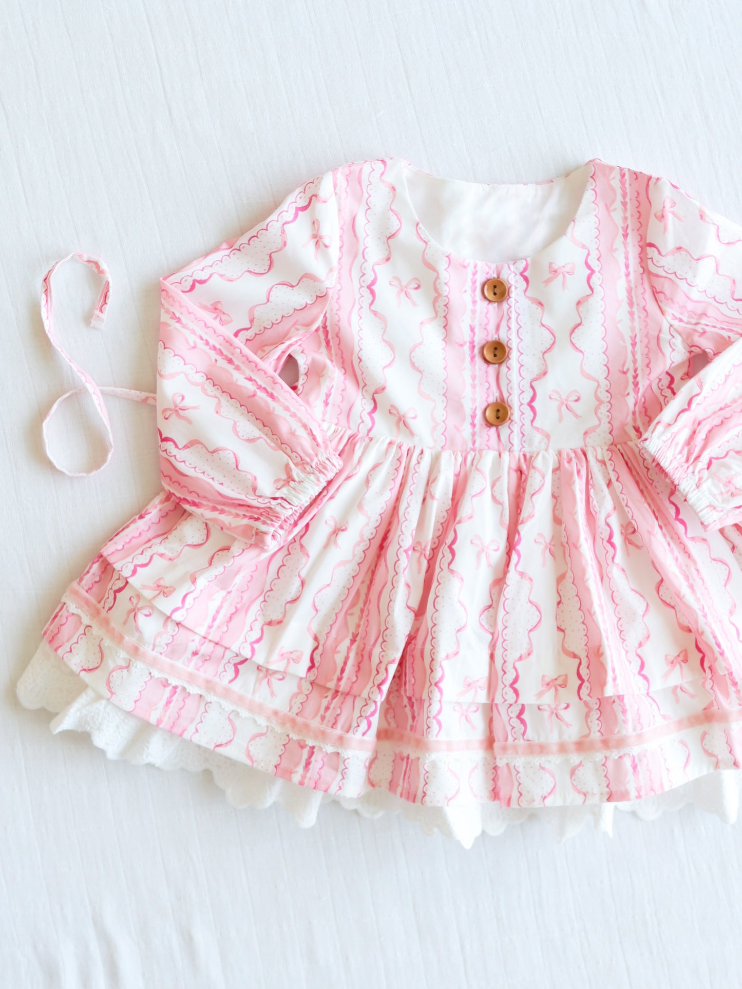 GLD0546 Pink Christmas Cute Girl Summer Design Long Sleeve Children Dresses