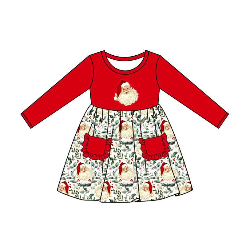 GLD0547 Red Christmas Cute Girl Summer Design Long Sleeve Children Dresses