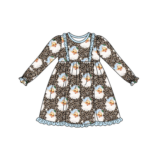 GLD0548 Blue Christmas Cute Girl Summer Design Long Sleeve Children Dresses