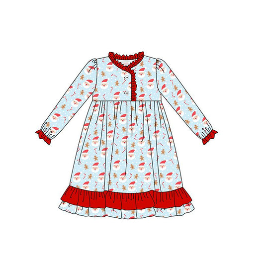 GLD0556 Christmas Santa Cute Girl Summer Design Long Sleeve Children Dresses