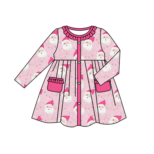 GLD0563 Pink Santa Girl Summer Design Long Sleeve Children Dress