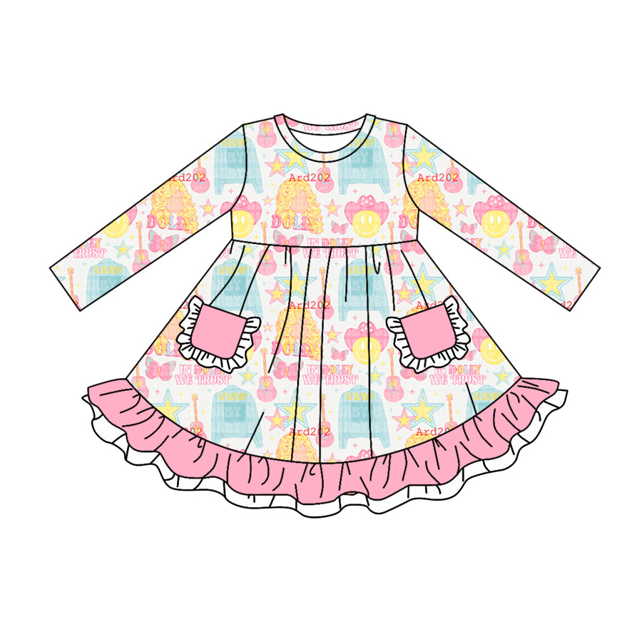 GLD0565 Colorful Girl Summer Design Long Sleeve Children Dress