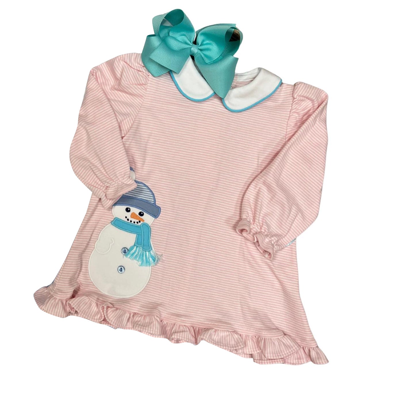 GLD0578 Pink Snowman Long Sleeve Cute Girl Fall Winter Design Short Sleeve Children Dresses