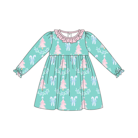 GLD0586 Sky Blue Long Sleeve Cute Girl Fall Winter Design Short Sleeve Children Dresses