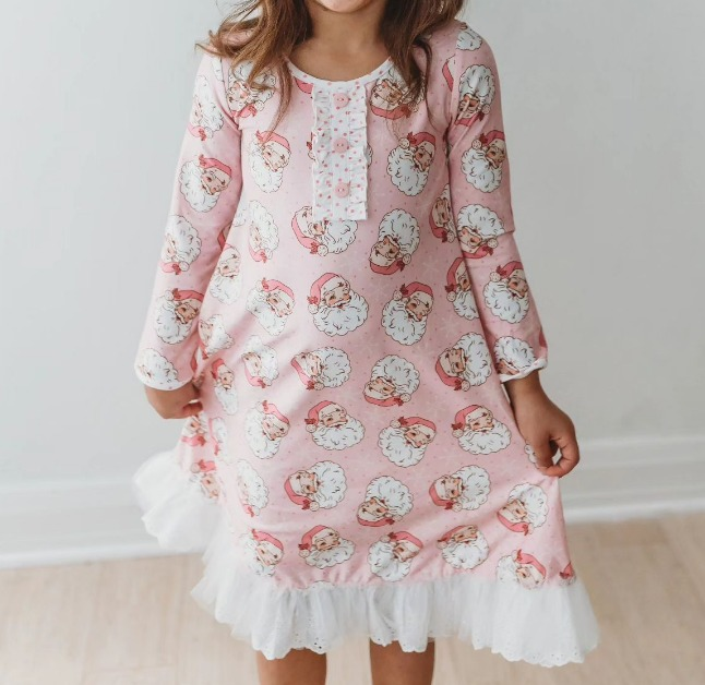 GLD0589 Pink Cartoon Long Sleeve Cute Girl Fall Winter Design Short Sleeve Children Dresses