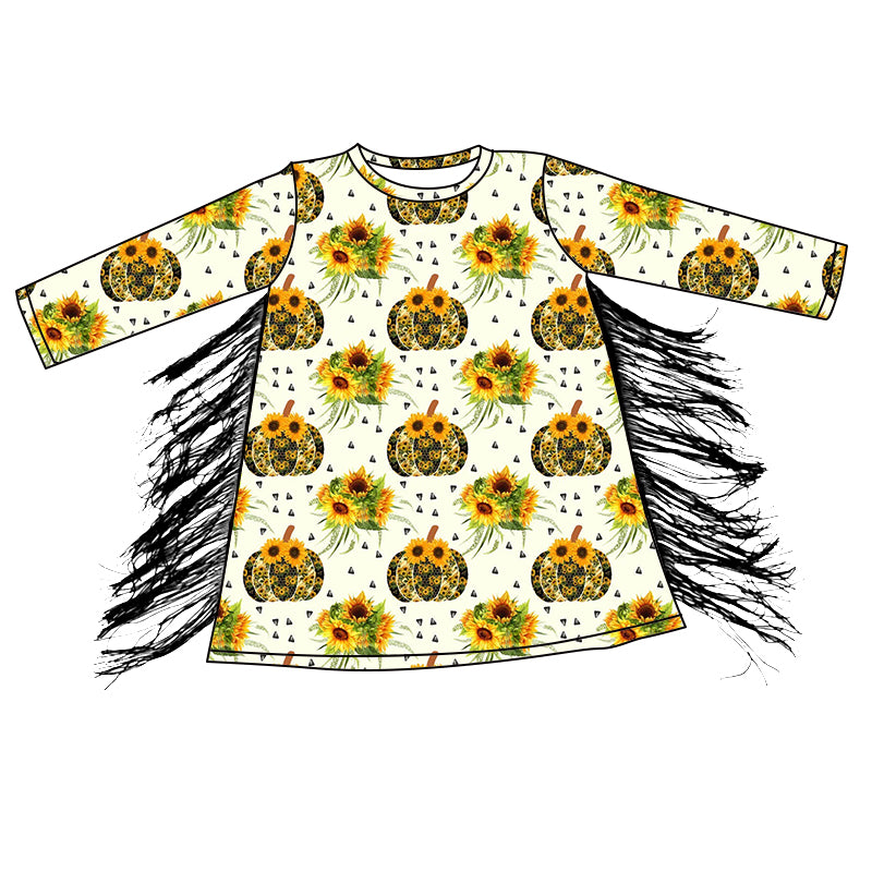 GLD0596 Pumpkin Long Sleeve Cute Girl Fall Winter Design Short Sleeve Children Dresses