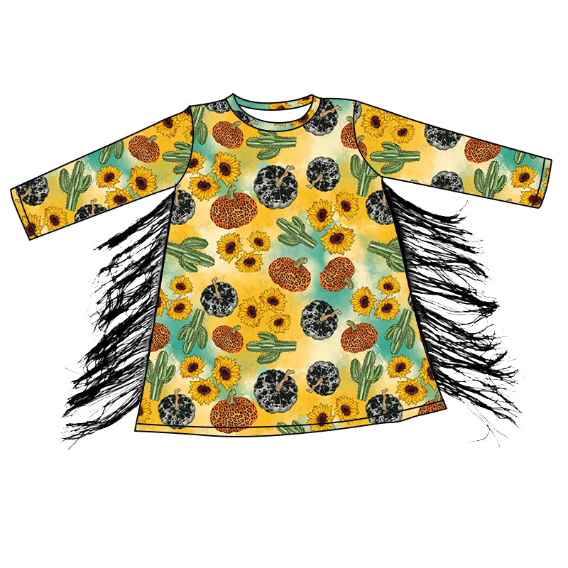 GLD0597 Sunflower Long Sleeve Cute Girl Fall Winter Design Short Sleeve Children Dresses