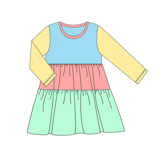 GLD0601 Colorful Long Sleeve Cute Girl Fall Winter Design Short Sleeve Children Dresses