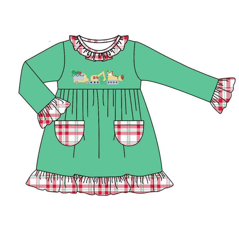 GLD0604 Green Long Sleeve Cute Girl Fall Winter Design Short Sleeve Children Dresses