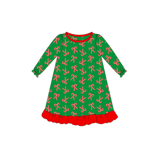 GLD0605 Green Long Sleeve Cute Girl Fall Winter Design Children Dresses