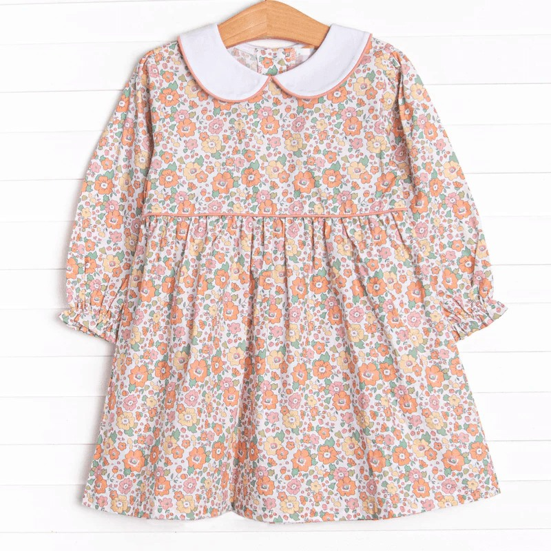 GLD0606 Floral Long Sleeve Cute Girl Fall Winter Design Short Sleeve Children Dresses