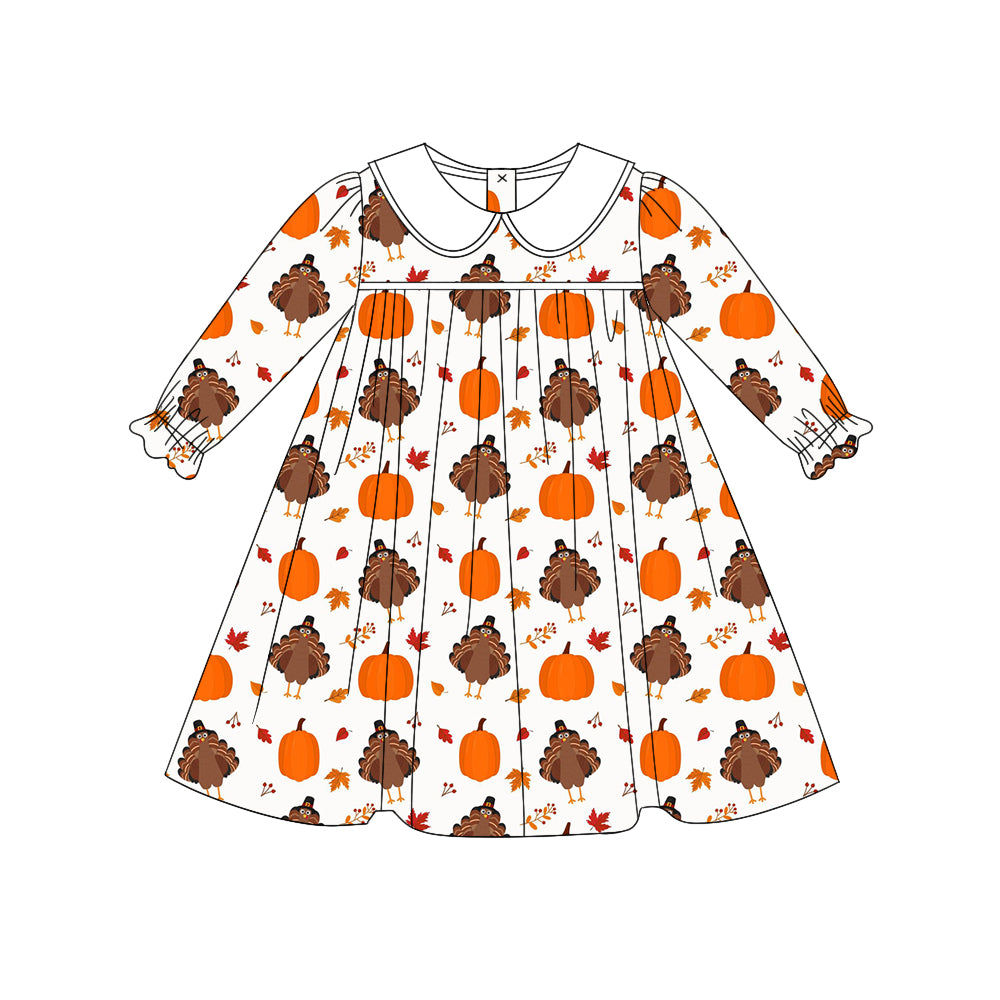 GLD0607 Turkey Long Sleeve Cute Girl Fall Winter Design Short Sleeve Children Dresses