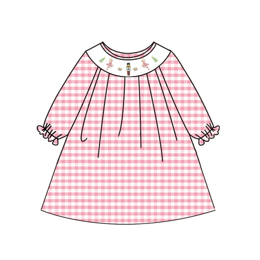 GLD0610 Pink Girls Long Sleeve Cute Girl Fall Winter Design Short Sleeve Children Dresses