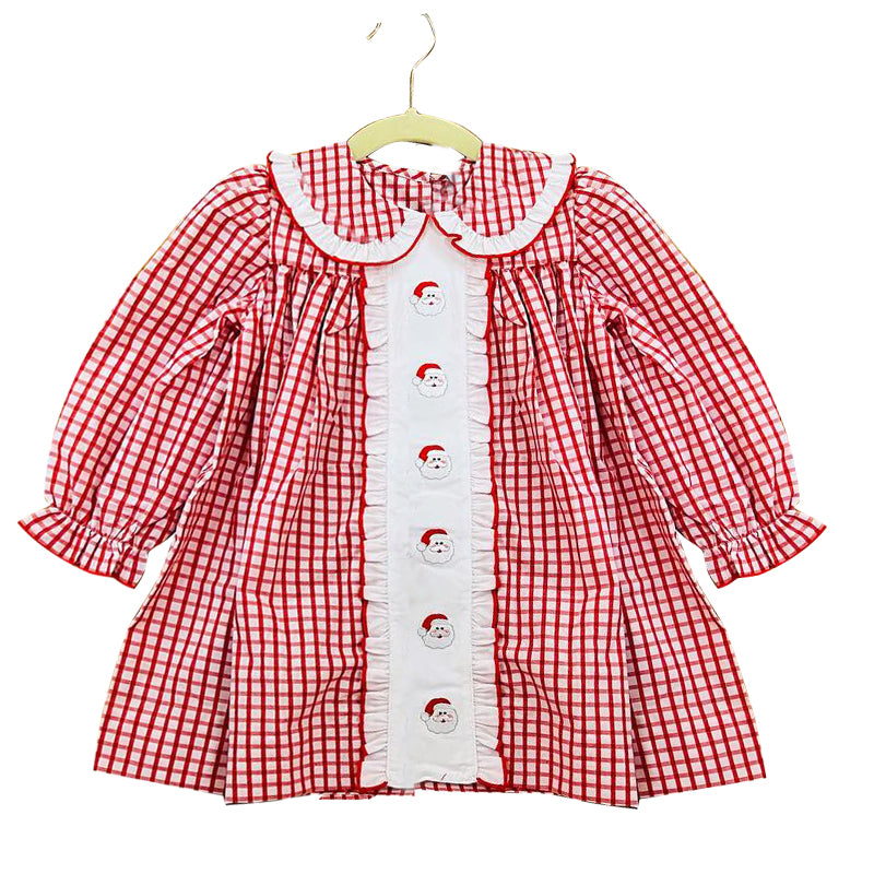 GLD0612 Santa Long Sleeve Cute Girl Fall Winter Design Short Sleeve Children Dresses