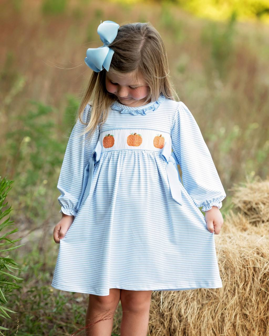 GLD0614 Pumpkin Long Sleeve Cute Girl Fall Winter Design Short Sleeve Children Dresses