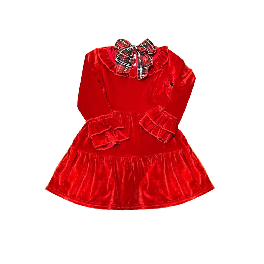 GLD0618 Red Long Sleeve Cute Girl Fall Winter Design Short Sleeve Children Dresses