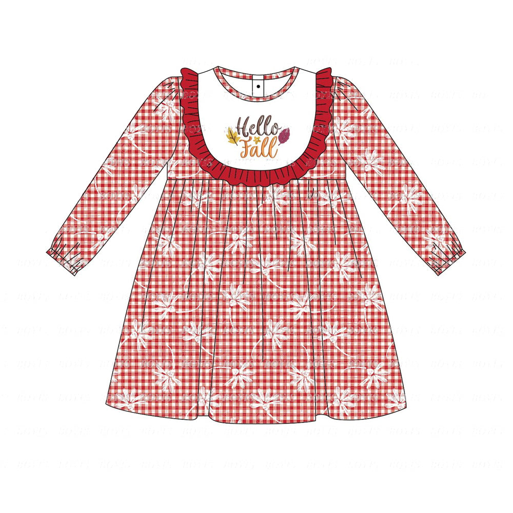 GLD0621 Red Long Sleeve Cute Girl Fall Winter Design Short Sleeve Children Dresses