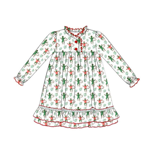 GLD0623 Christmas Long Sleeve Cute Girl Fall Winter Design Short Sleeve Children Dresses