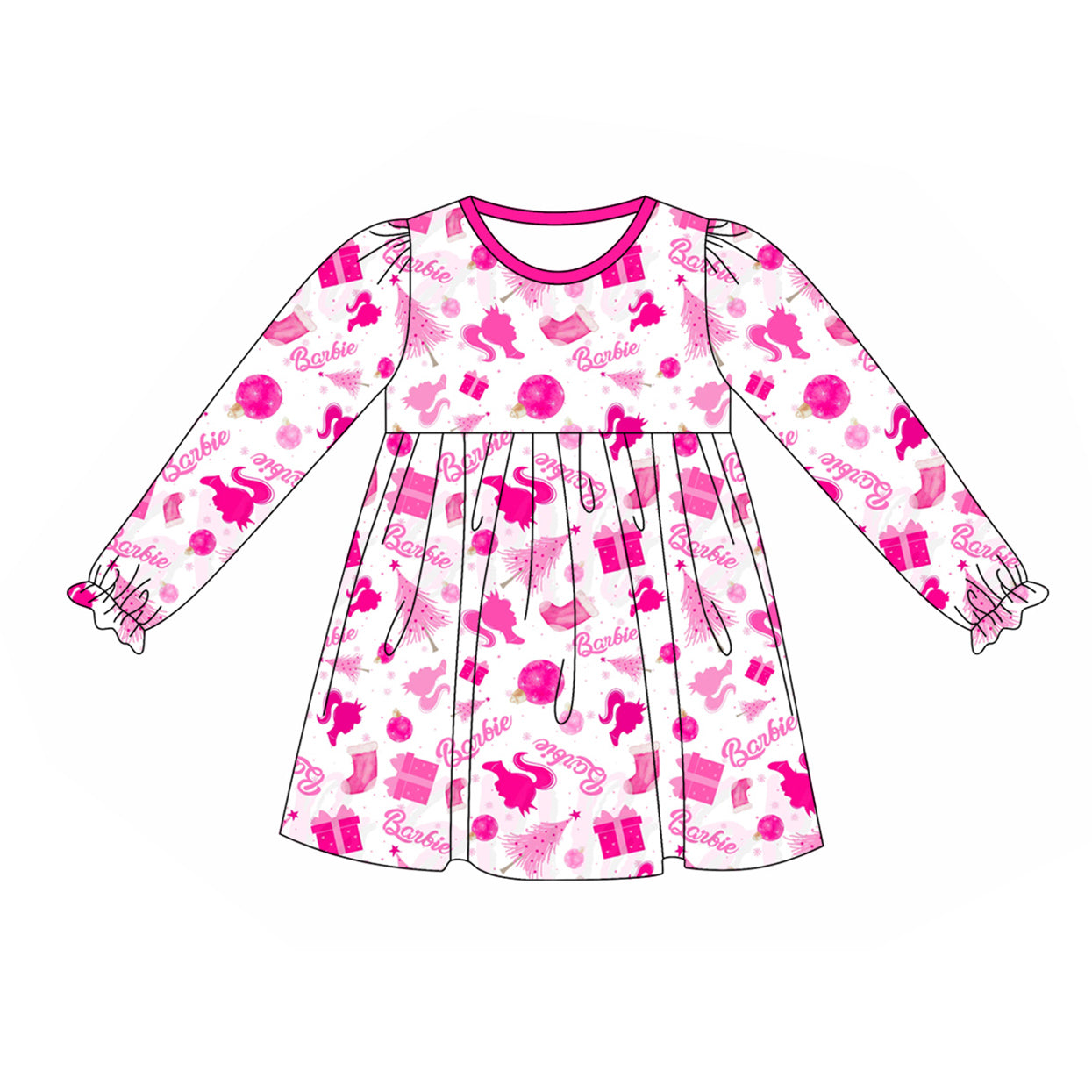 GLD0624 Pink Cute Girls Toddler Long sleeve cute baby long sleeve kid  Dresses