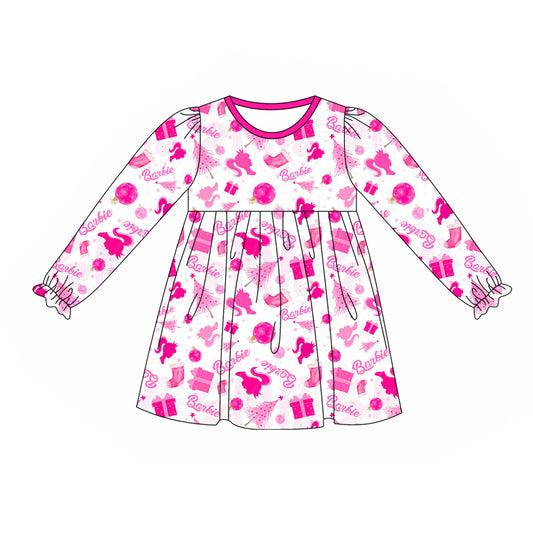 GLD0624 Pink Cute Girls Toddler Long sleeve cute baby long sleeve kid  Dresses