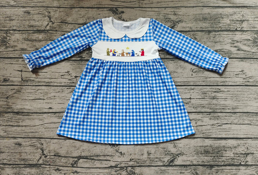 GLD0647 Blue Cute Girls Toddler Long sleeve cute baby long sleeve kid Dresses