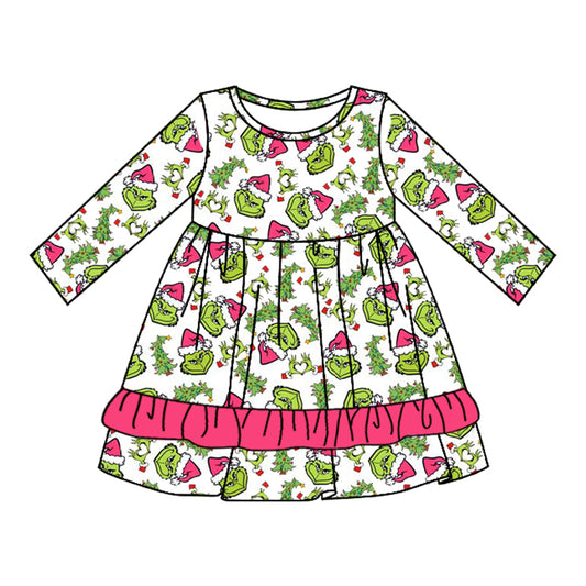 GLD0651 Rose Red Christmas Girls Toddler Long sleeve cute baby long sleeve kid Dresses