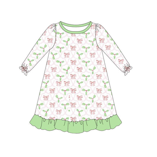 GLD0656 Green Girls Toddler Long sleeve cute baby long sleeve kid Dresses