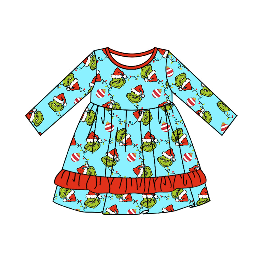 GLD0661 Blue Girls Toddler Long sleeve cute baby long sleeve kid Dresses