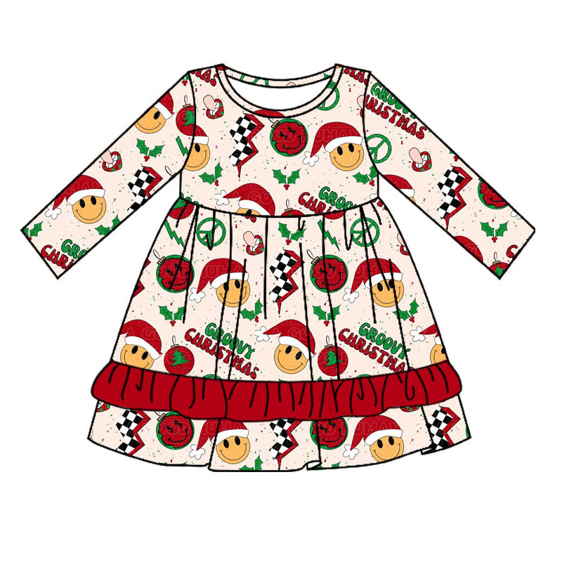 GLD0662 Red Girls Toddler Long sleeve cute baby long sleeve kid Dresses