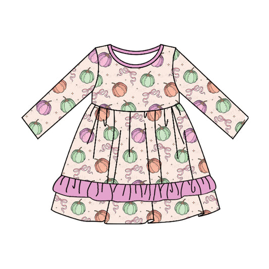 GLD0667 Pumpkin Girls Toddler Long sleeve cute baby long sleeve kid Dresses