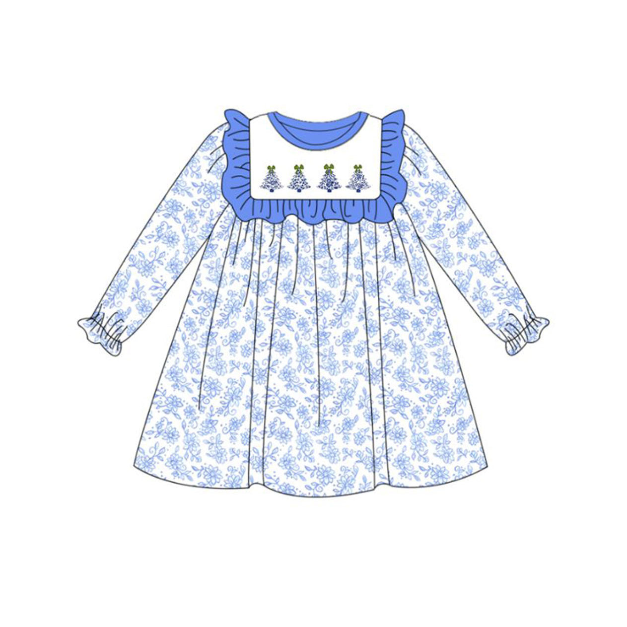 GLD0673 Blue Girls Toddler Long sleeve cute baby long sleeve kid Dresses